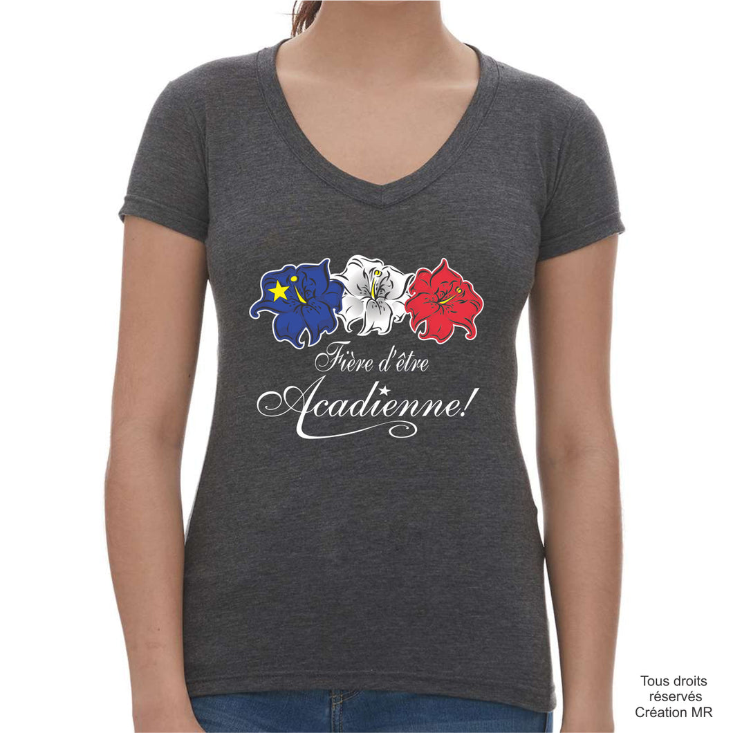 3542 - T-Shirt en V pour femme - Logo ¨Fleurs¨