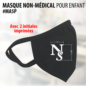 MA5P- Enfant / Masque Non-Médical noir avec vos initiales